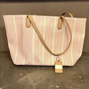Coach Beige and Pink Striped Tote